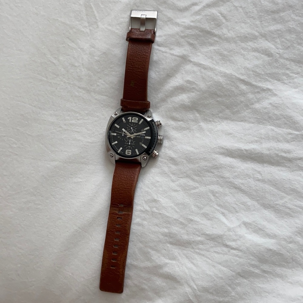 Diesel watch mens stainless steel with leather